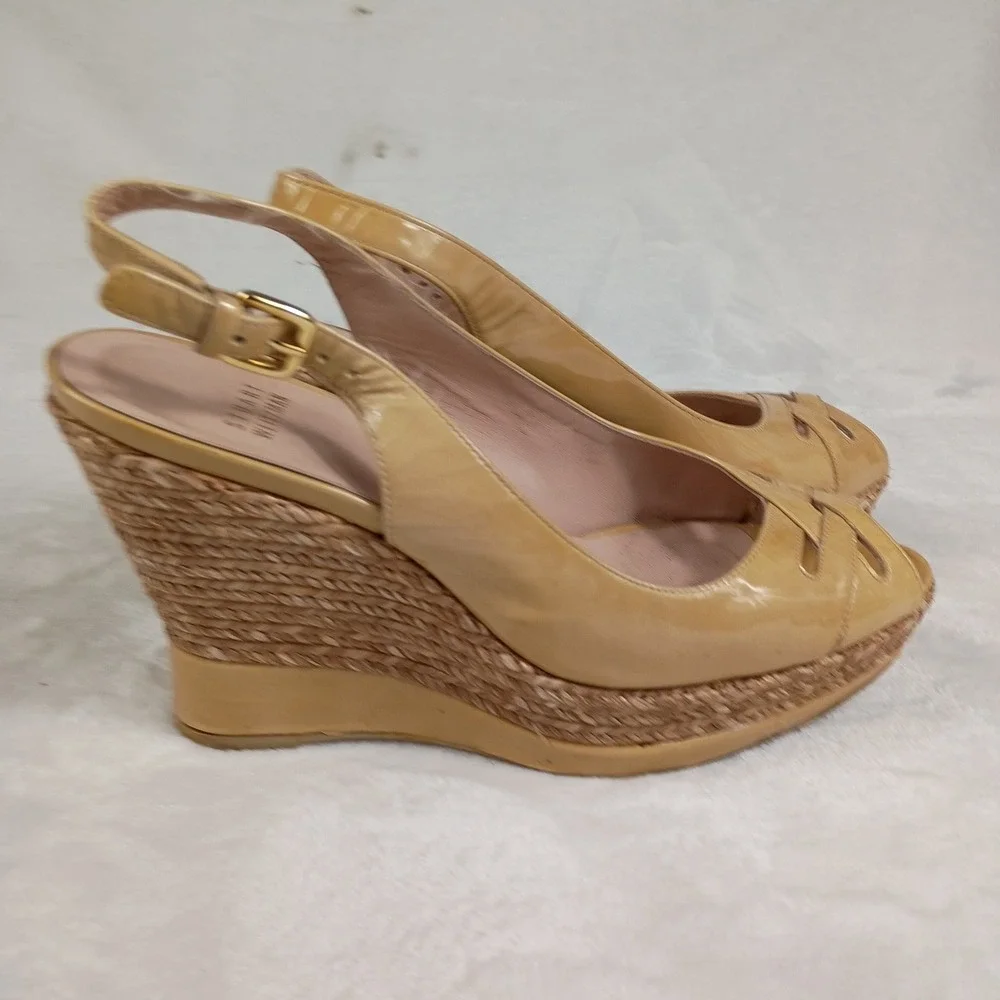 Stuart Weitzman Wedge Sandals Womens 8 Tan   Espadrille Slingback Cottage Core - Picture 3 of 7